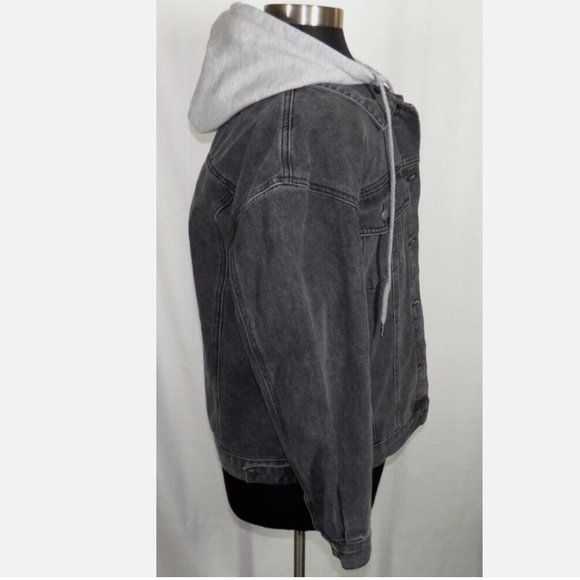 Men's Detachable Hood Layered Look Gray Denim Jean Jacket Size Medium - Picture 10 of 12